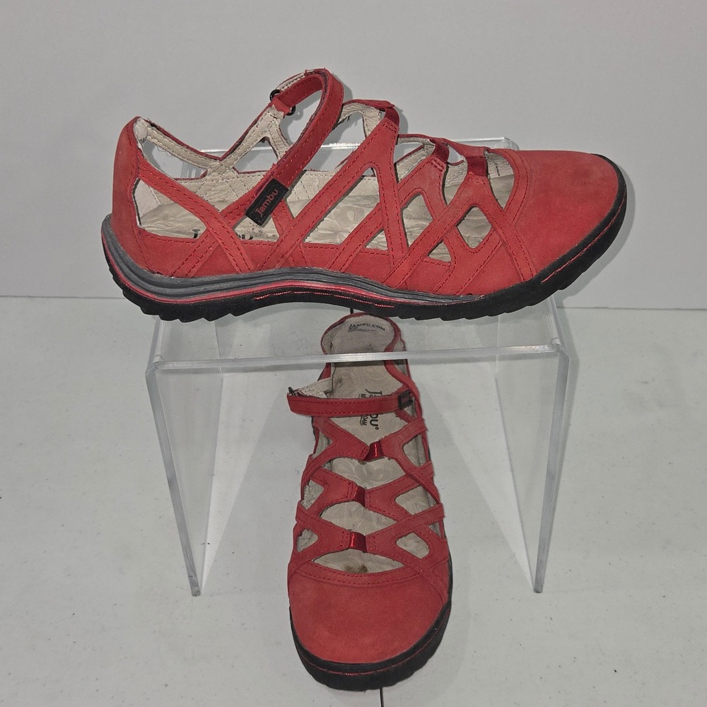 Jambu Tangerine Red Leather Mary Jane Flats Shoes Womens 9 M AC385